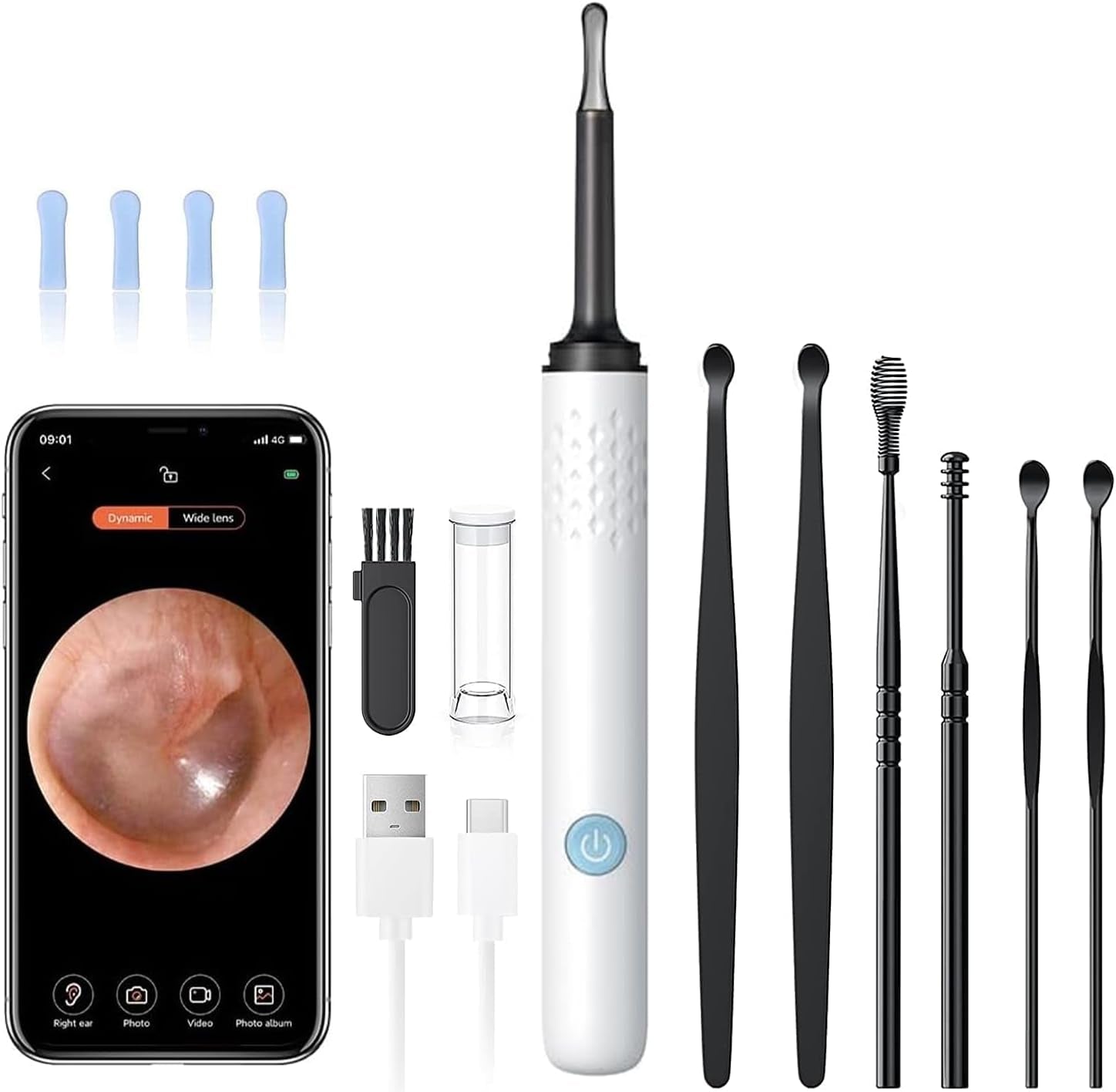 Ear Wax Removal - Earwax Remover Tool with 8 Pcs Ear Set - Ear Cleaner with Camera - Earwax Removal Kit with Light - Ear Camera with 6 Ear Spoon - Ear Cleaner for Ios & Android (Black)