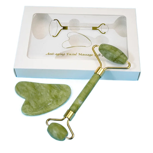 Natural Jade Stone Gua Sha Face Roller and Gua Sha Scraping Board 