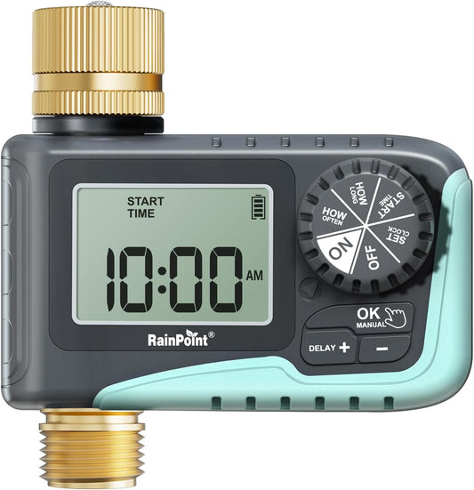 Sprinkler Timer with Brass Inlet & Outlet, Programmable Hose Timer for Garden Soaker Hose, Water Timer with Rain Delay/Manual Watering System, Digital Drip Irrigation Timer for Yard, Lawn