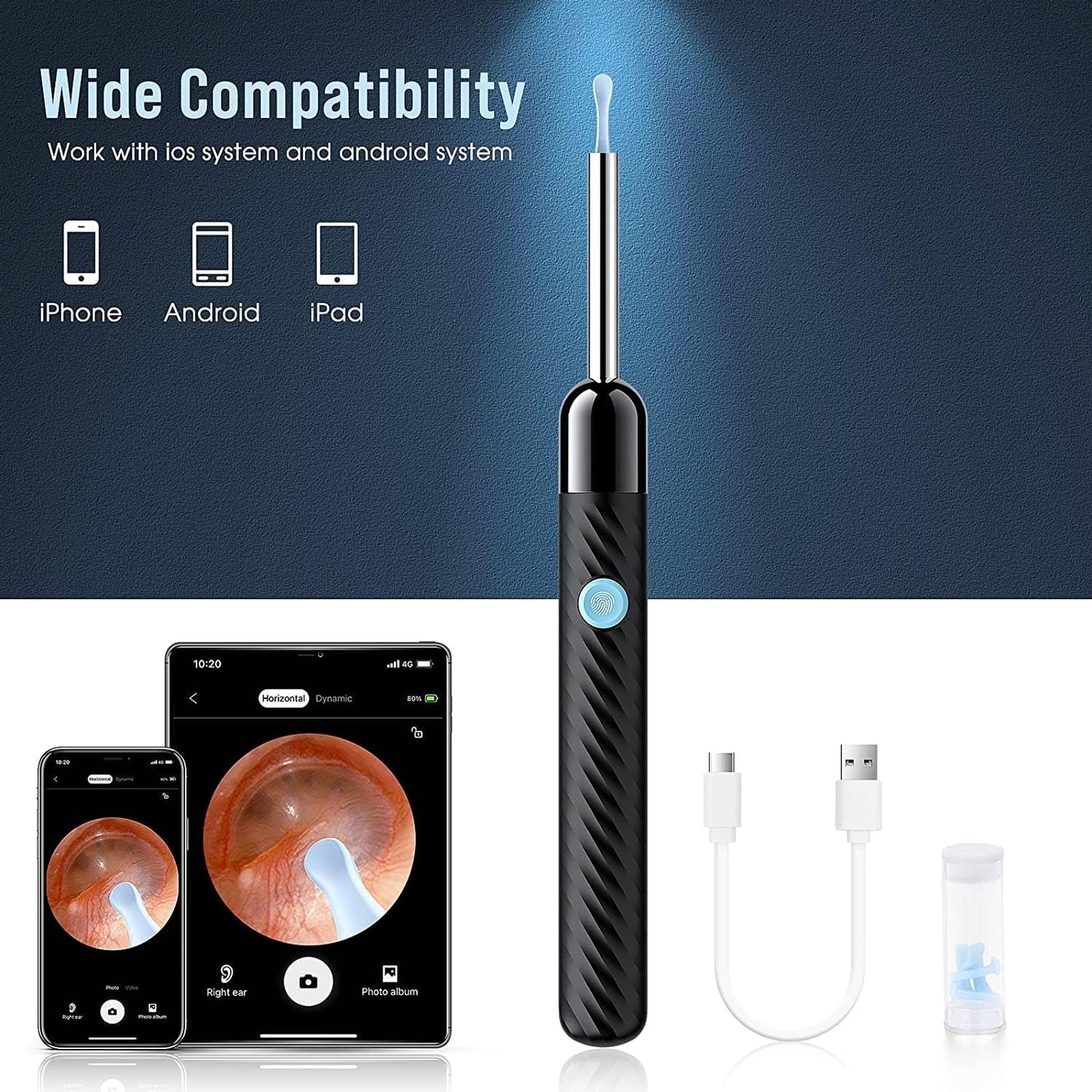 Ear Wax Removal - Earwax Remover Tool with 8 Pcs Ear Set - Ear Cleaner with Camera - Earwax Removal Kit with Light - Ear Camera with 6 Ear Spoon - Ear Cleaner for Ios & Android (Black)