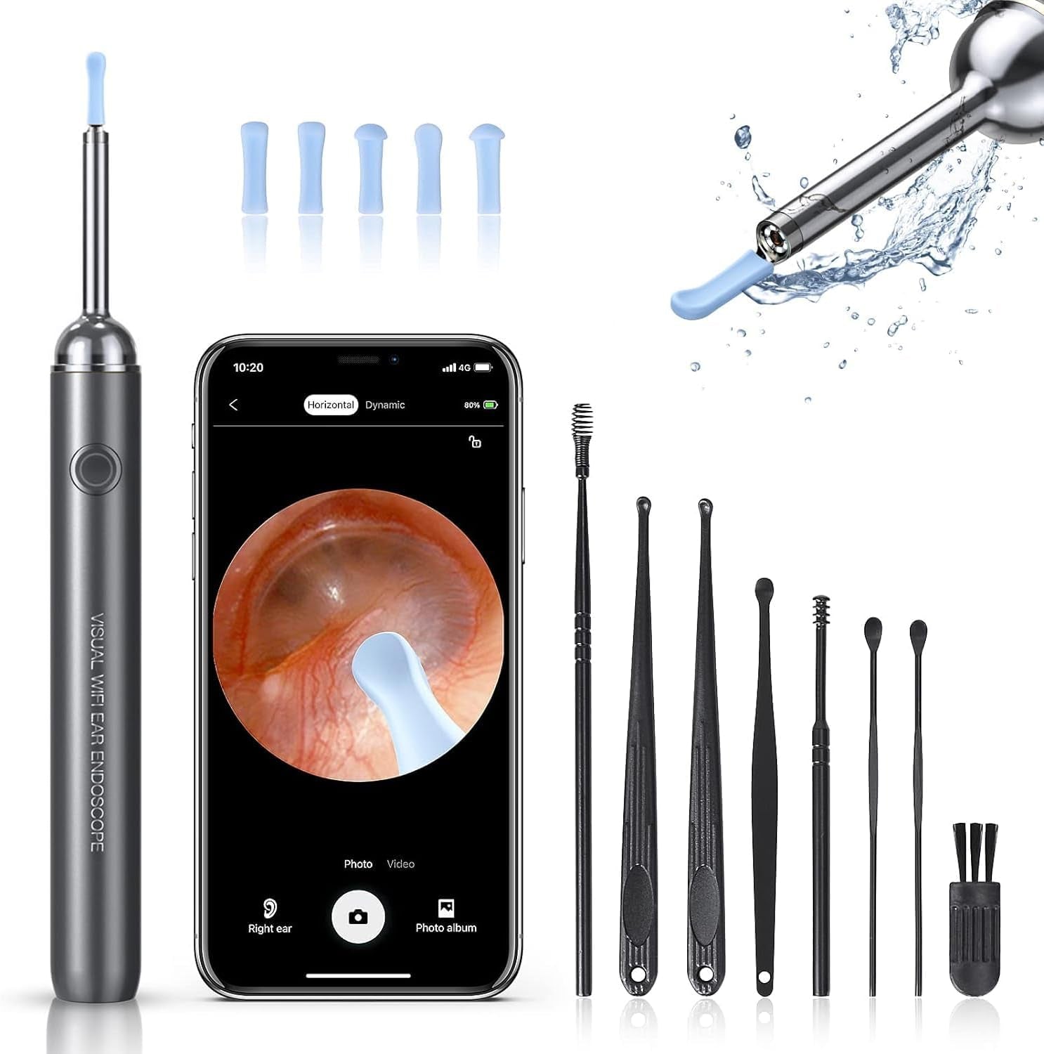 Ear Wax Removal - Earwax Remover Tool with 8 Pcs Ear Set - Ear Cleaner with Camera - Earwax Removal Kit with Light - Ear Camera with 6 Ear Spoon - Ear Cleaner for Ios & Android (Black)