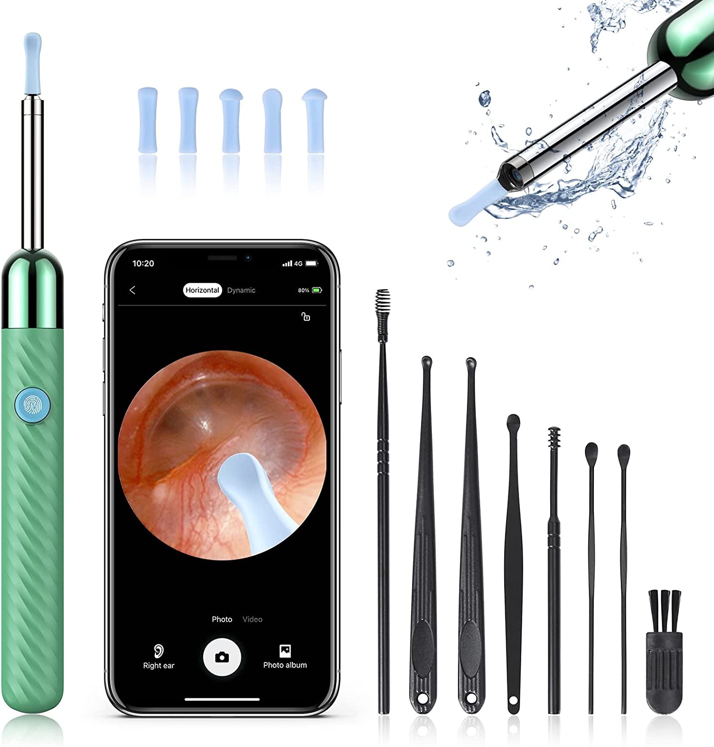 Ear Wax Removal - Earwax Remover Tool with 8 Pcs Ear Set - Ear Cleaner with Camera - Earwax Removal Kit with Light - Ear Camera with 6 Ear Spoon - Ear Cleaner for Ios & Android (Black)