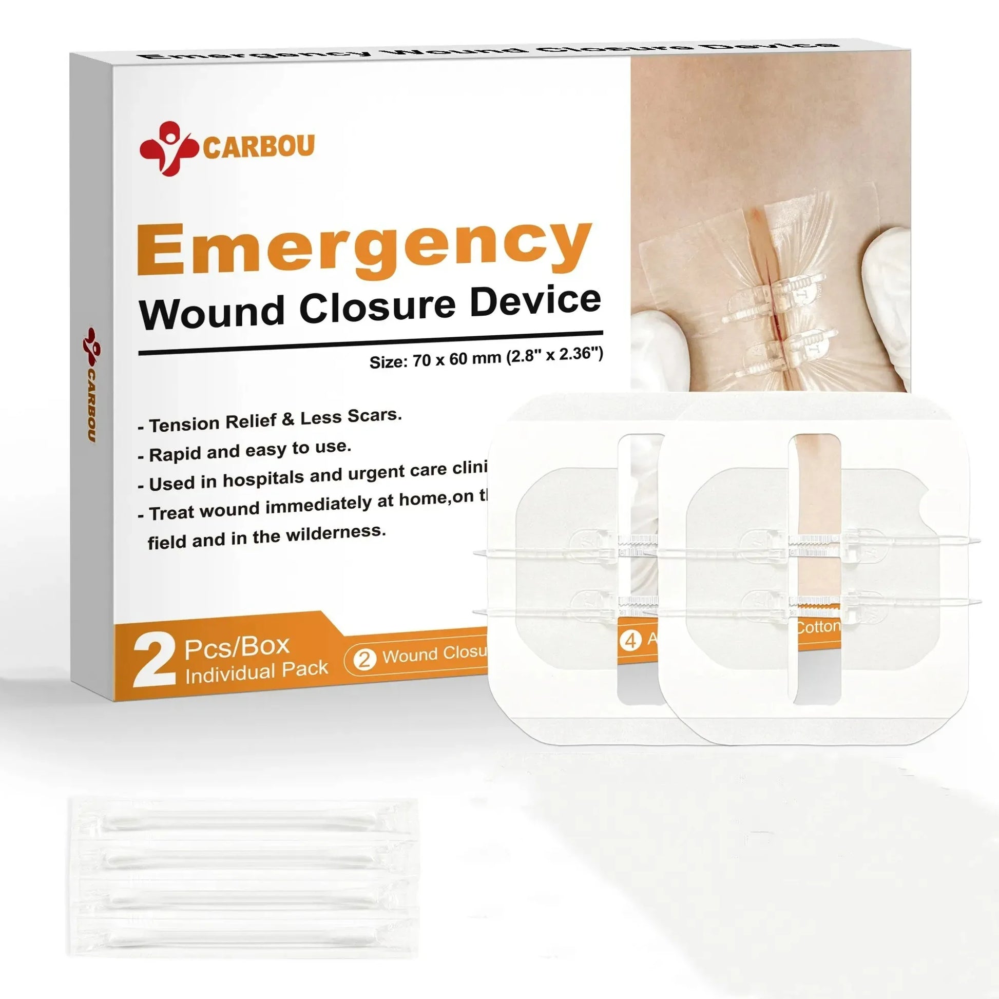 CARBOU 2PCS Zipper Painless Wound Closure Device Suture-Free Wound Dressing Closure Strips Kit Emergency Laceration Closures