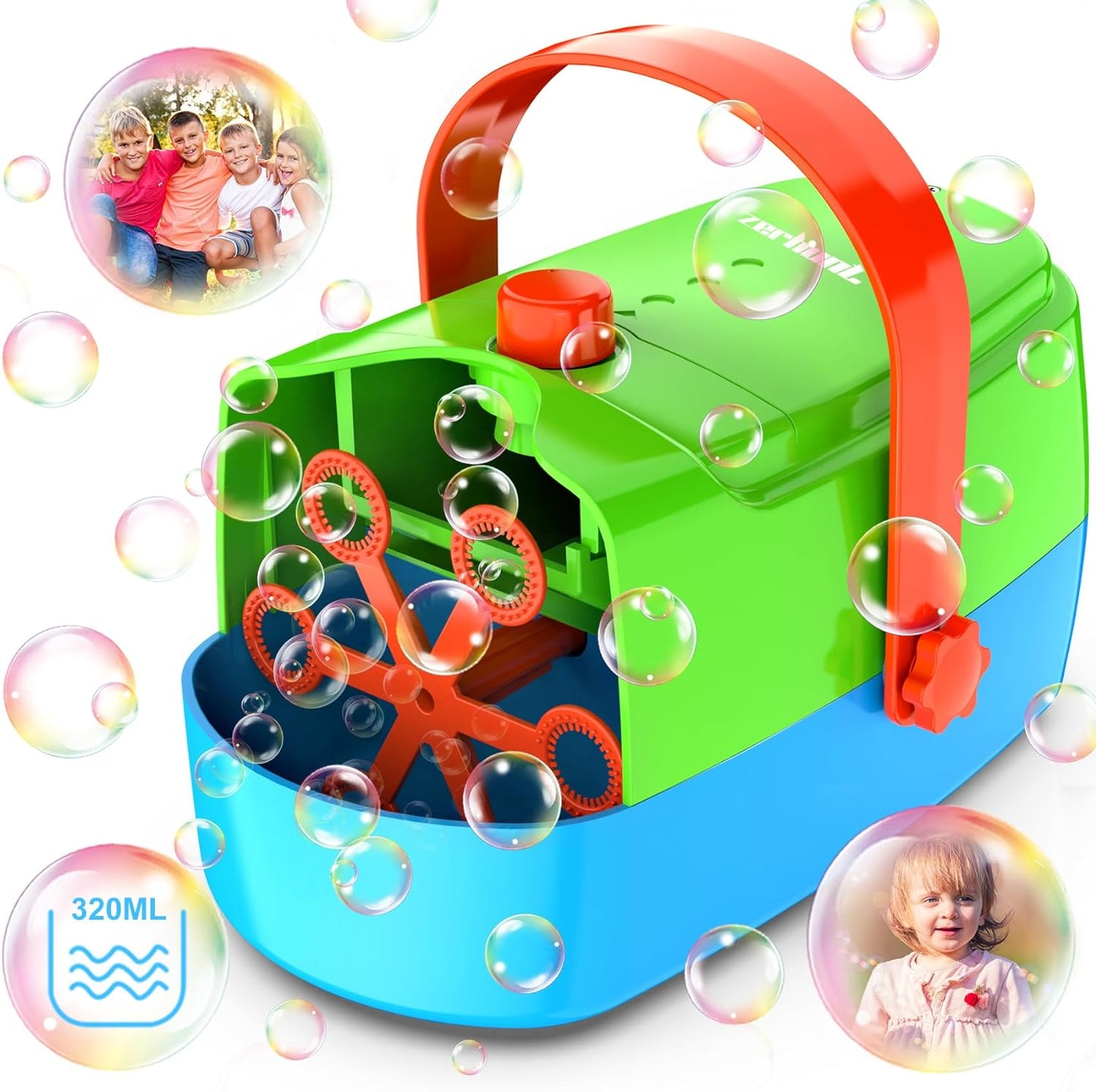 Bubble Machine Durable Automatic Bubble Blower, 18000+ Big Bubbles per Minute Bubbles for Kids Toddlers Bubble Maker Operated by Plugin or Batteries Bubble Toys for Indoor Outdoor Birthday Party