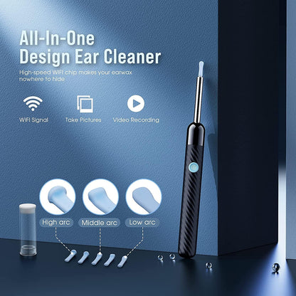 Ear Wax Removal - Earwax Remover Tool with 8 Pcs Ear Set - Ear Cleaner with Camera - Earwax Removal Kit with Light - Ear Camera with 6 Ear Spoon - Ear Cleaner for Ios & Android (Black)