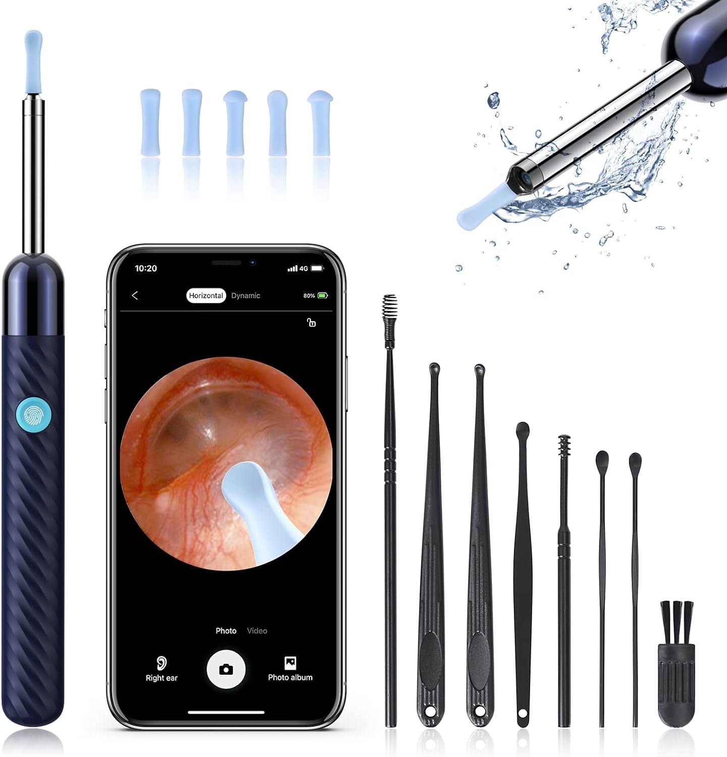 Ear Wax Removal - Earwax Remover Tool with 8 Pcs Ear Set - Ear Cleaner with Camera - Earwax Removal Kit with Light - Ear Camera with 6 Ear Spoon - Ear Cleaner for Ios & Android (Black)