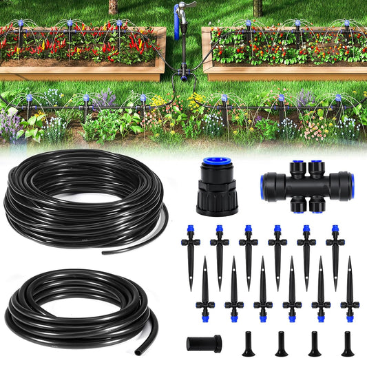 50FT Garden Watering System, Drip Irrigation Kits for Plants, New Quick Connector, Blank Distribution Tubing, Saving Water Automatic Irrigation Equipment for Patio Lawn