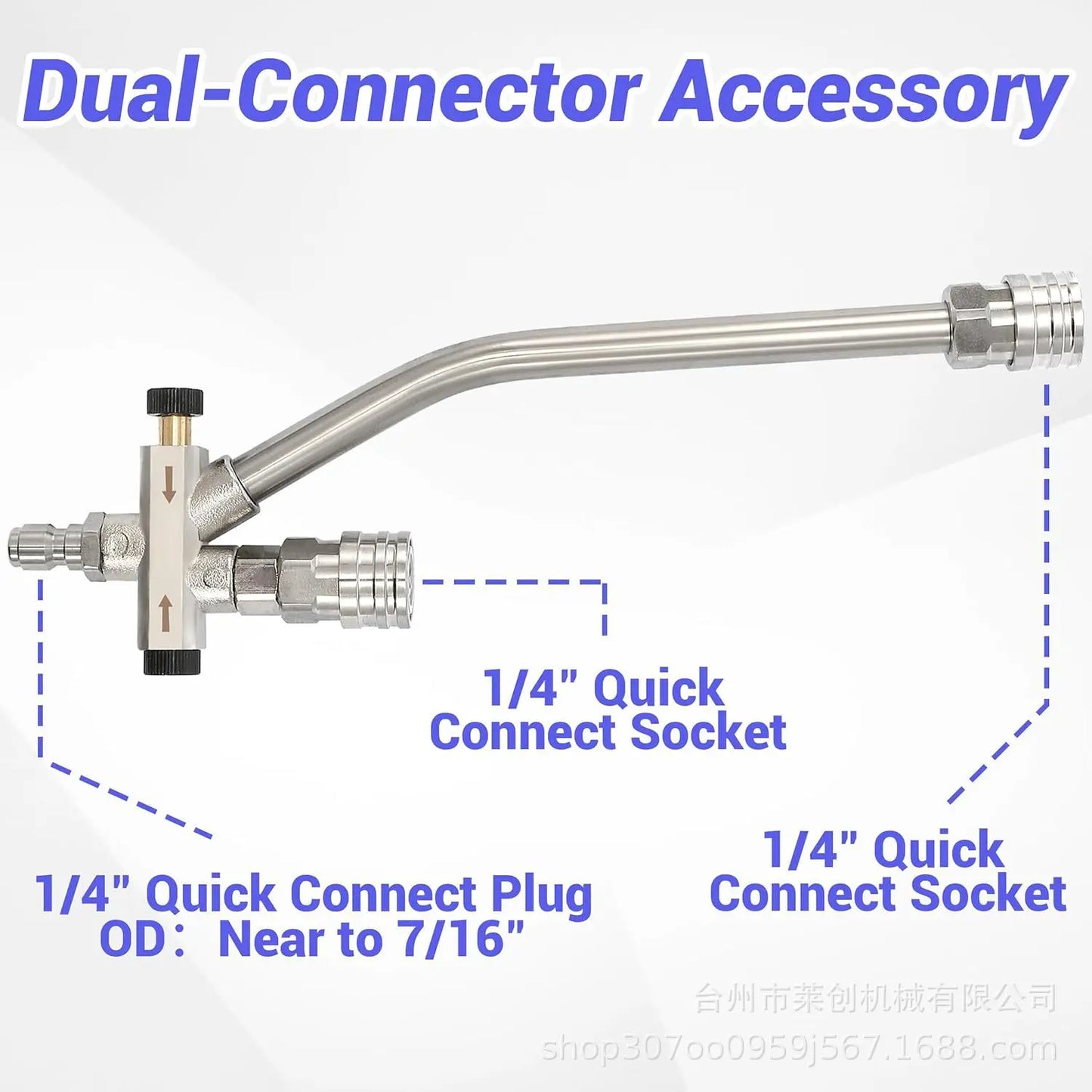 Pressure Washer Dual-Connector Wand Tool 1/4" Quick Connect Switch Double Tip Attachment for Foam Cannon and Spray Nozzle